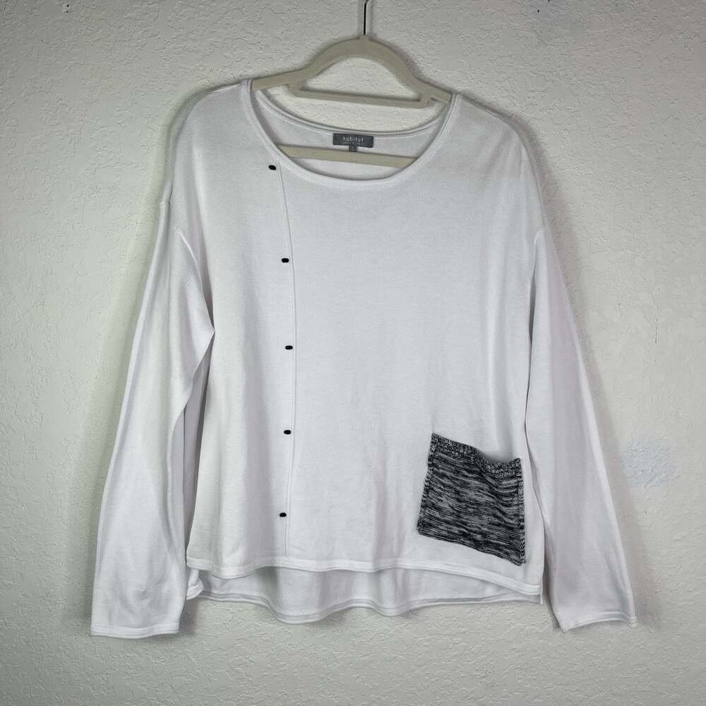 Habitat Clothes to Live In White Knit Blouse 100% Cotton Size L Casual Lagenlook